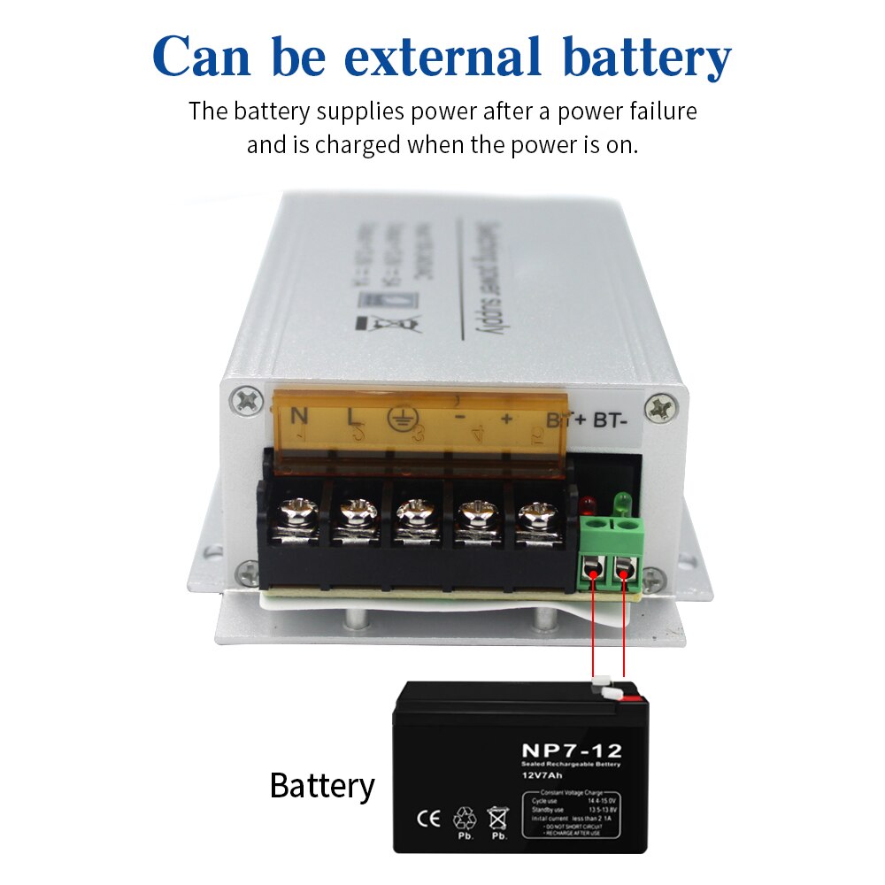 Aluminium alloy Access Control Power Supplier Transformer DC 12V 5A Door System Switch AC 100~240V TPM005B External Battery