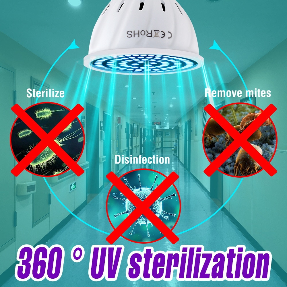 Led uv desinfektionslampe e14 led sterilisator lys e27 gu10 base uvc bakteriedræbende pære 48 60 80 leds ultraviolet lampe
