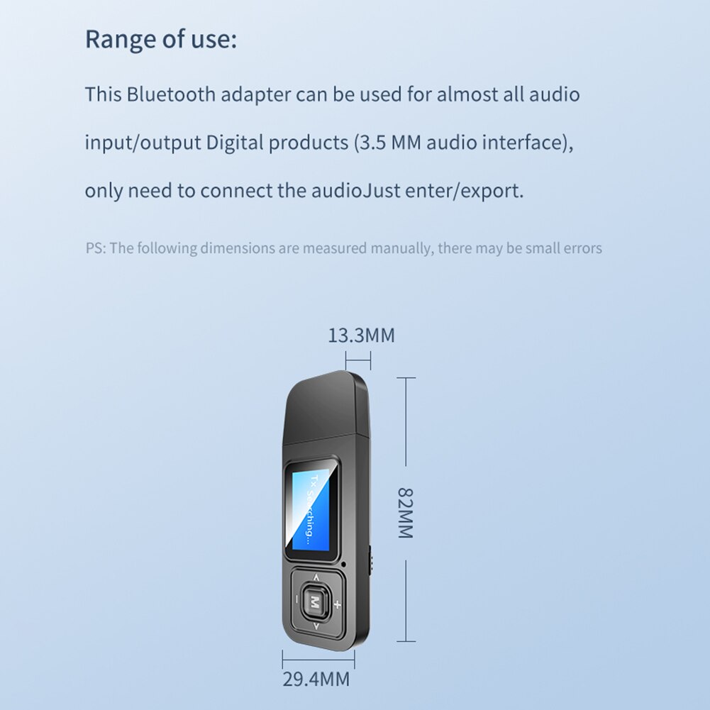 BT12 2 in 1 Bluetooth Dongle Adapter with LCD Display 3.5mm AUX Jack BT5.0 Audio Transmitter Receiver for PC Computer Speaker