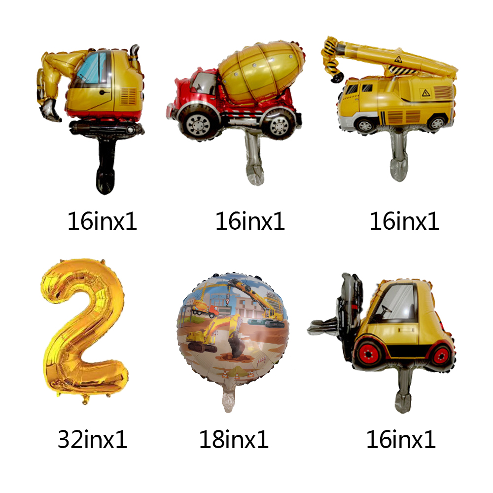 6pcs Mini Carton Vehicle Balloon with 32inch Gold Number Balloon Set for Boy's Construction Themed Birthday Party Decorations