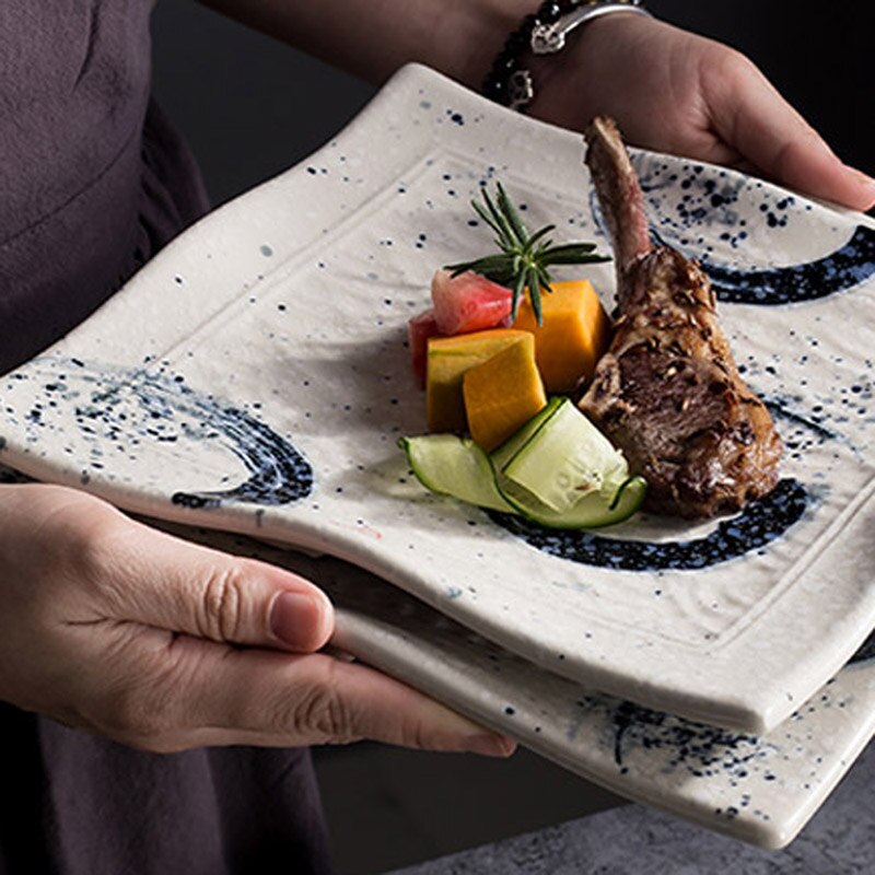 FANCITY Household tableware Chinese style square plate commercial square plate ceramic restaurant plate dinner plate