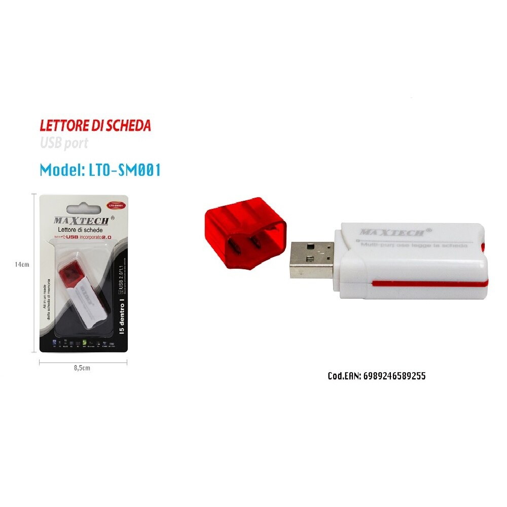 MAXTECH LTO-SM001 LETTORE DI SCHEDE carta 5in1 USB 2.0 SM SD MMC TF AD ALTA VELOCITA'