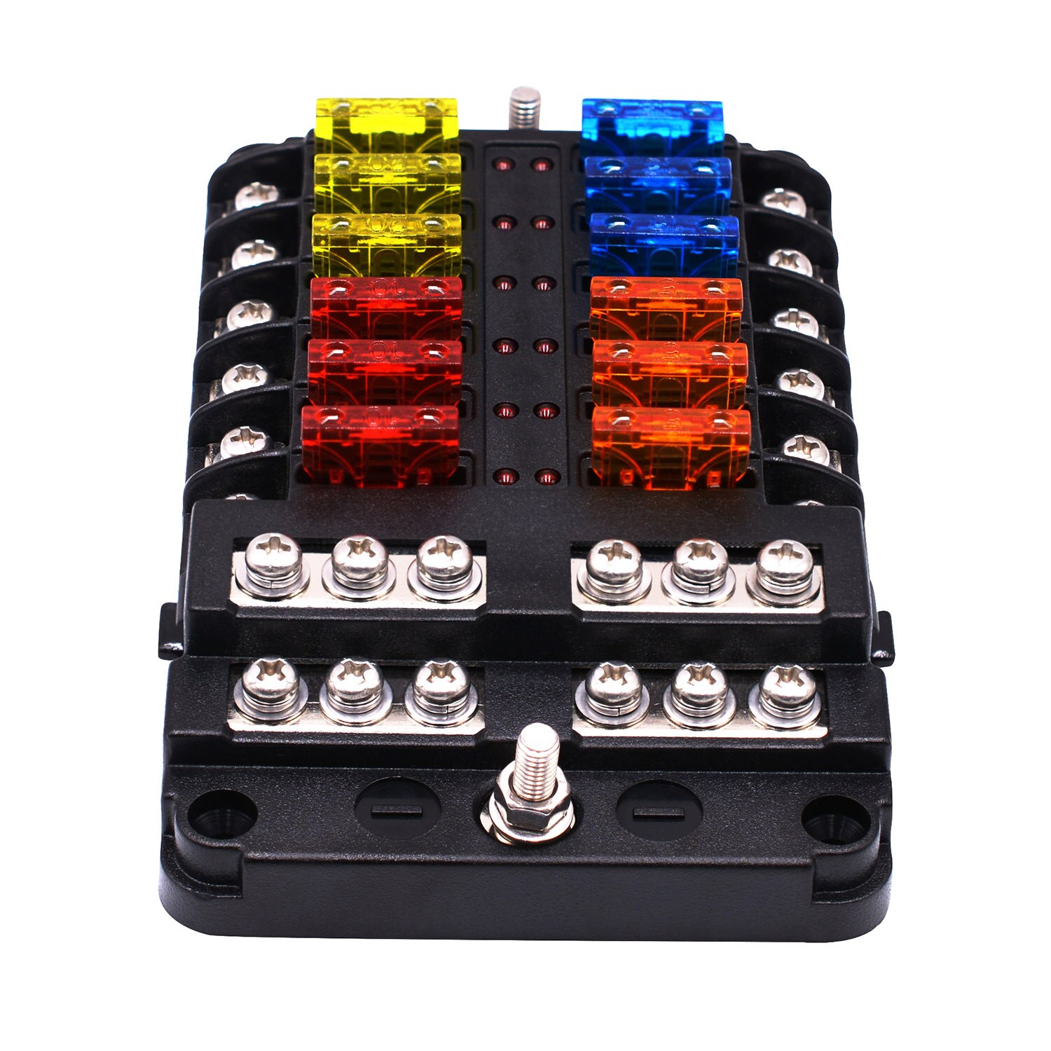 Fuse Box for Boat Van Car Truck Fuse Box with Negative Bus, Blade Fuses Holder Block 6 Way 12 Way with LED Indicator