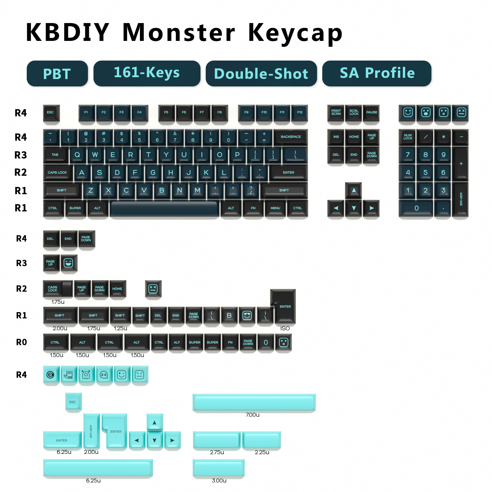 Kbdiy 161 tasten gmk bogen keycap set double shot pbt weiß sa profil keycaps gamer benutzer definierte iso für mechanische spiel tastaturen 7u