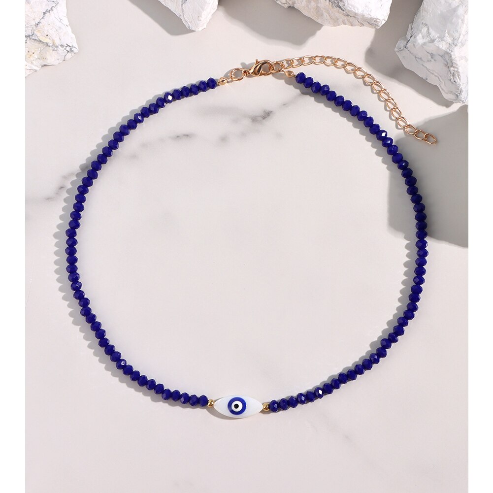 JUST FEEL Evil Eye Beads Chain Necklace For Women Handmade Colorful Beaded Irregular Stone Choker Necklace Trendy Jewelry: A065601NB