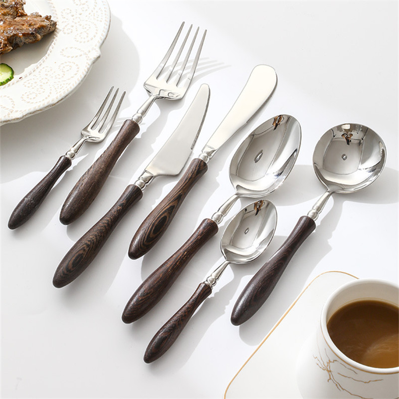 Japans hout roestvrijstalen bestekset walnoot servies vork en lepel dessertvork keuken creatieve kleine taille serie