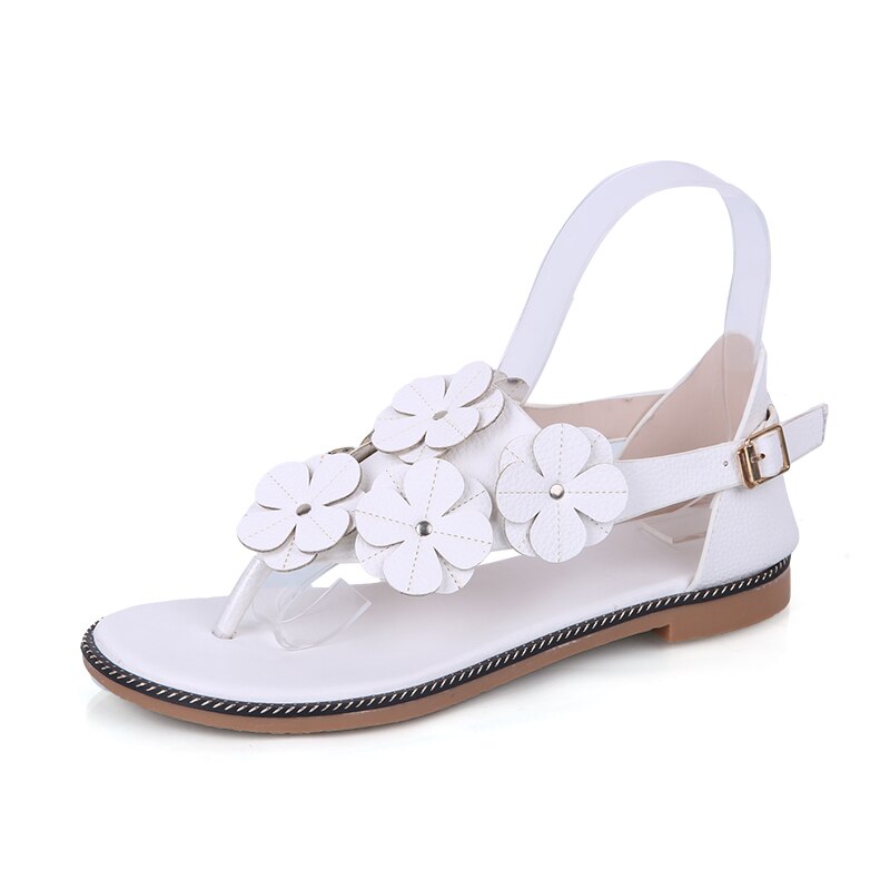 YMECHIC Beach Flat Heel Flower Gladiator Sandals Women Cute Sweet Girls Flats Shoes Apricot White Yellow Sandal 39: White / 6