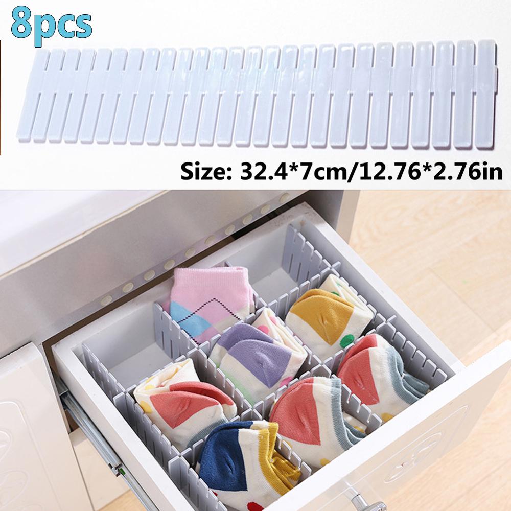 DIY Drawer Divider Adjustable Storage Shelves Grid Partition Board Household Storage Organizer Partition Board Space-saving Tool: 8PCS Light Blue