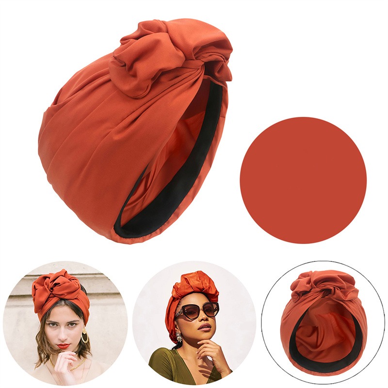 Gorro turbante Vintage para mujer, Bandana a la para mujer, gorro para cubrir el cabello para mujer, envolturas para la cabeza, pañuelo musulmán para la cabeza: Red brown