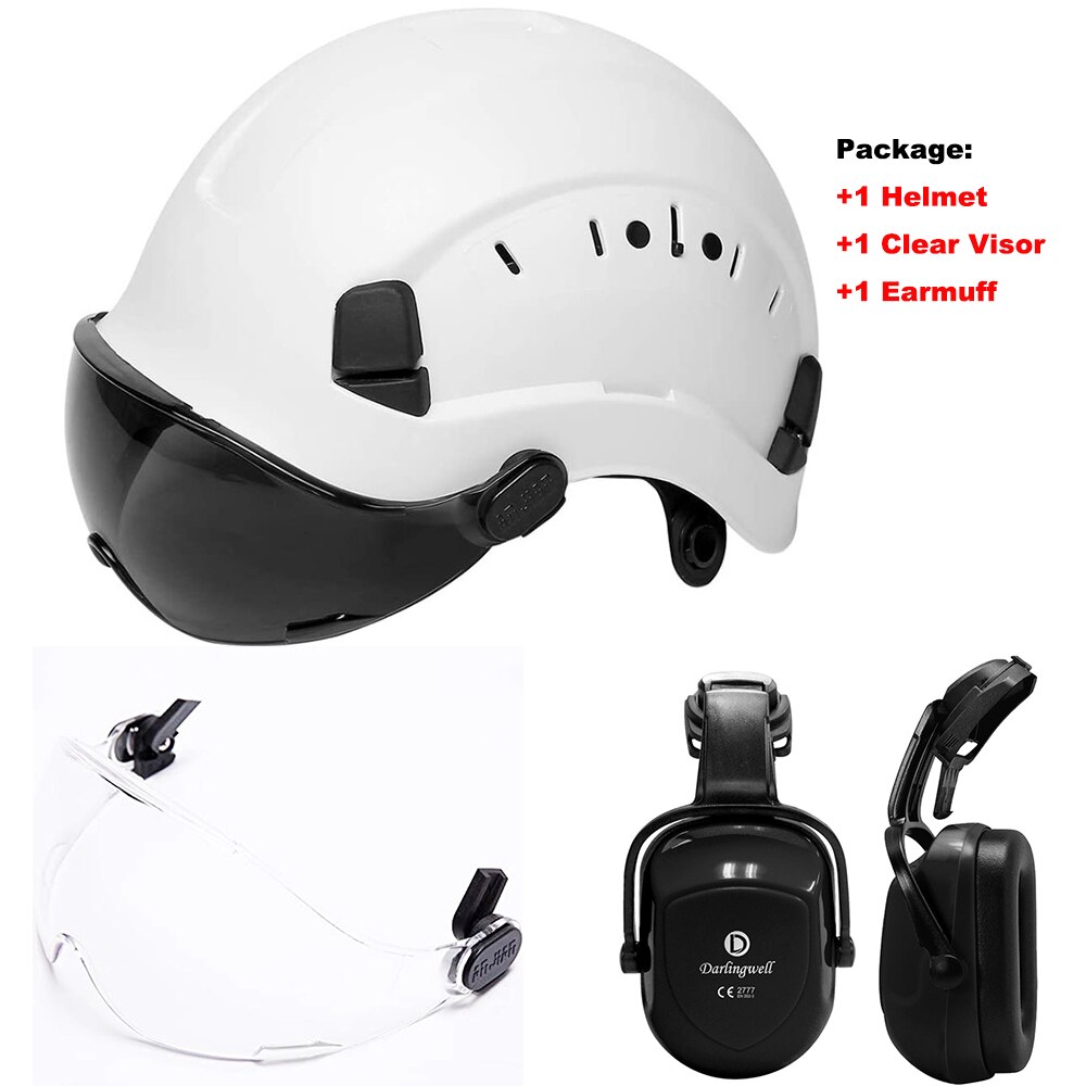Veiligheid Helm Met Bril Oorbeschermer Voering Set Bouw Hard Hoed Abs Beschermende Motorhelmen Werk Cap Outdoor: F Safety Helmet Set