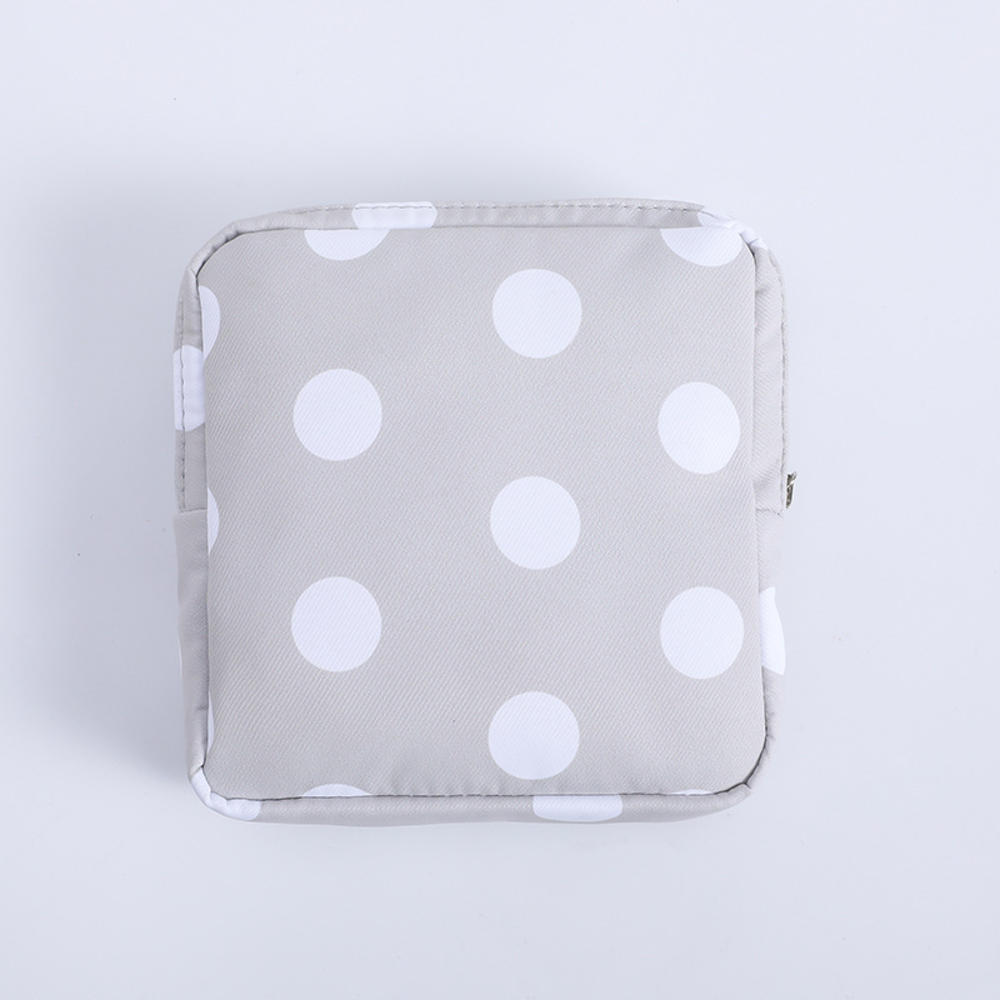 Femmes fille serviette hygiénique pochette serviette serviette sac de rangement crédit porte-carte porte-monnaie cosmétiques casque Case fermeture éclair boîte de voyage: Gray dot