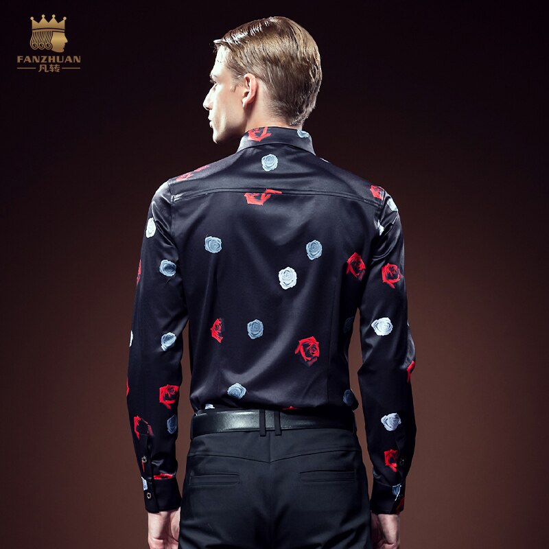 Chemise slim décontractée pour homme, non repassable, à la , avec impression de Rose, de personnalité européenne, automne 2093,