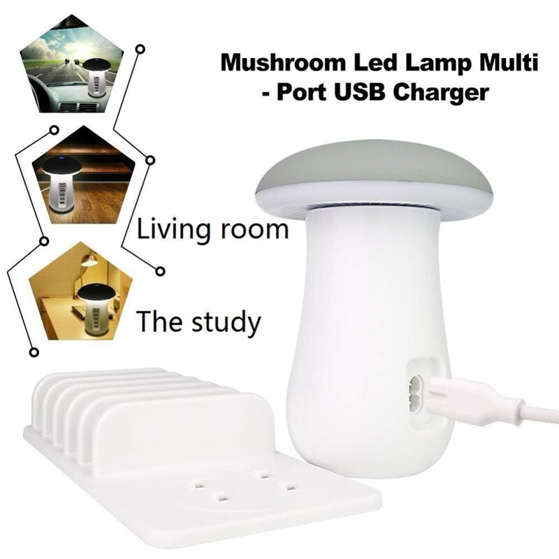 Flere usb telefonlader sopp nattlampe lading 5 porter stasjon stå dock  qc 3.0 hurtiglader til mobiltelefon nettbrett