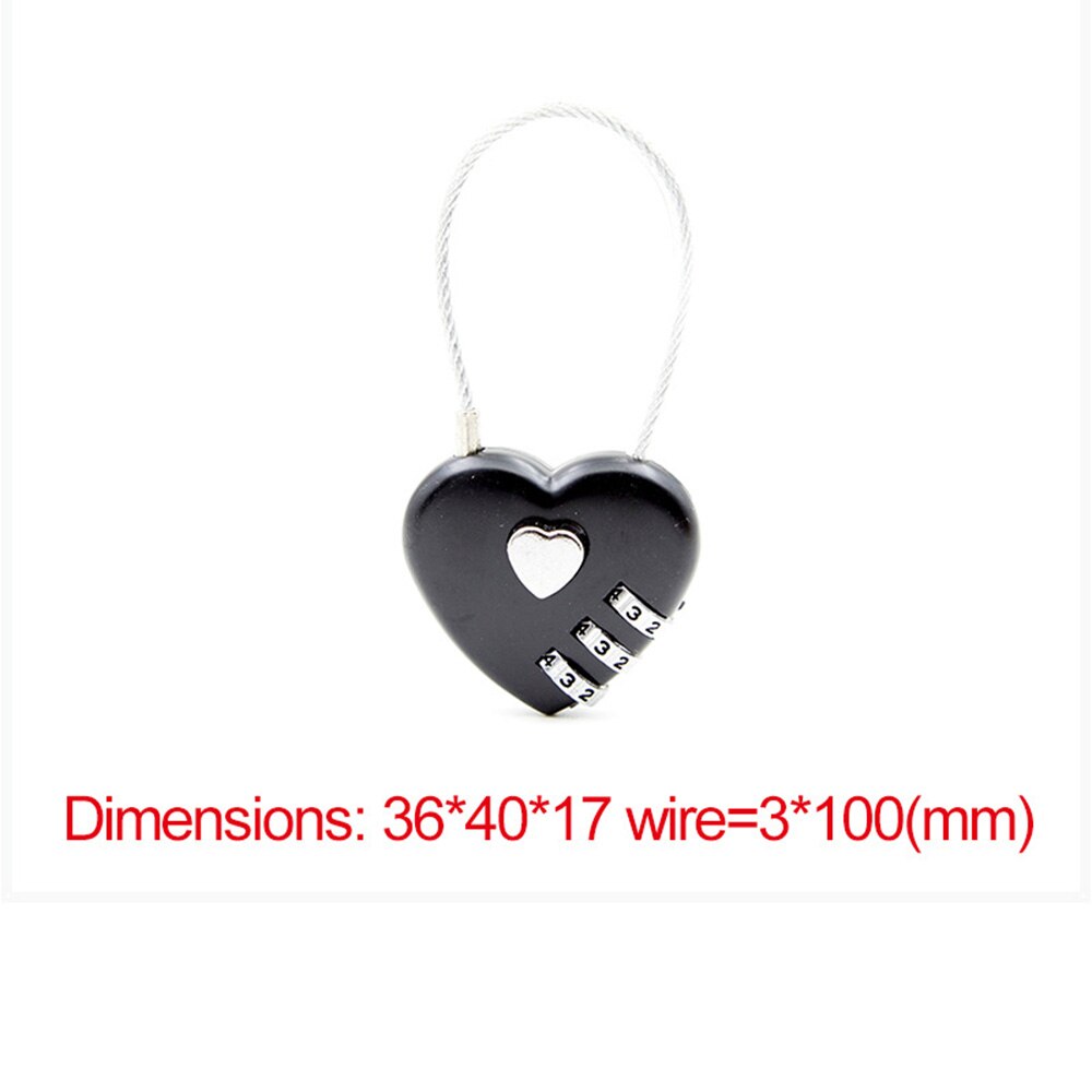 resettable digit combination suitcase password hanging combination lock easy to wear Agilely application: Heart Black