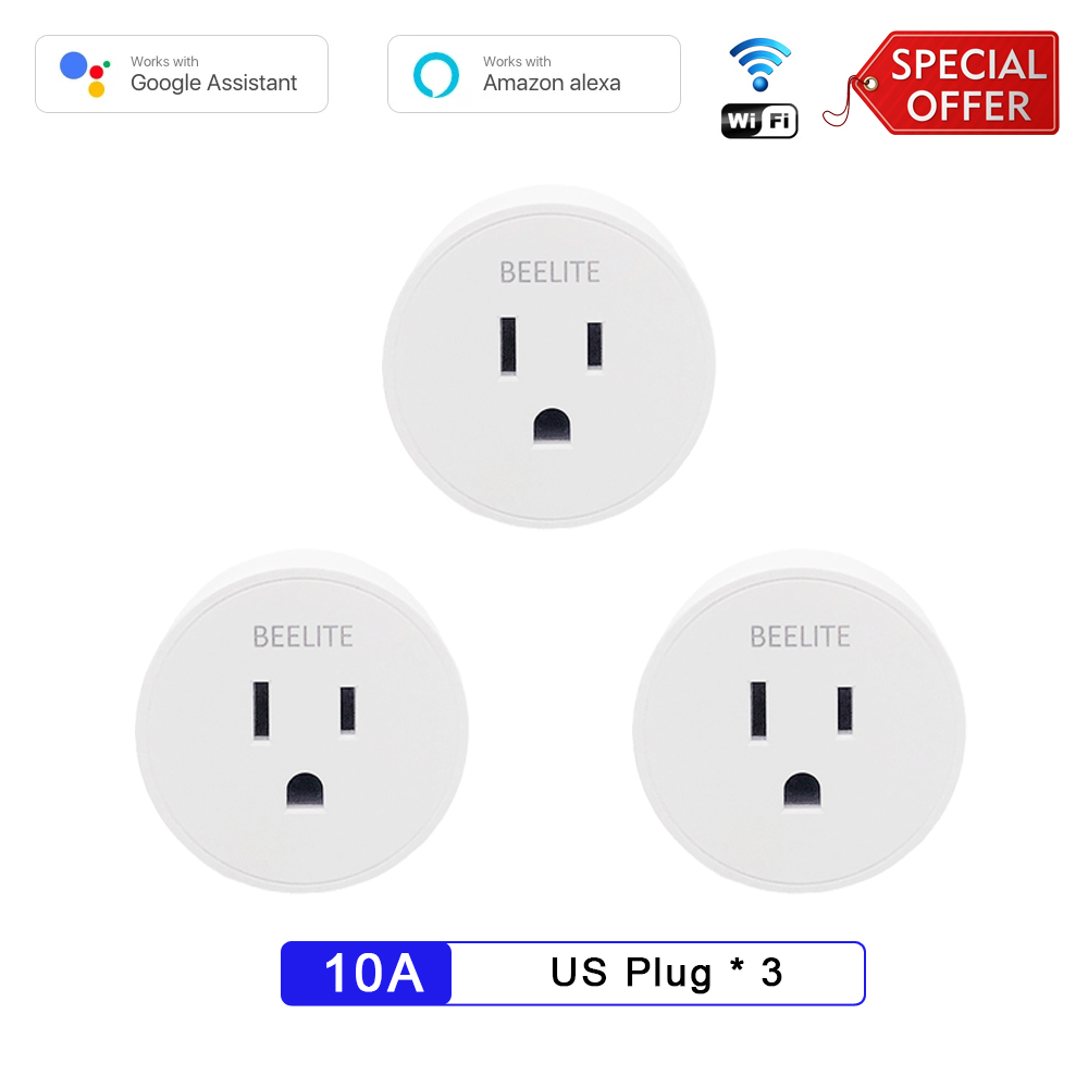Beelite smart støpsel  oss 10a wifi stikkontakt alexa støpsel tidtaker støpsel fjernkontroll stikkontakt smart liv app tuya smart hjem alexa google assistent: 3 stk