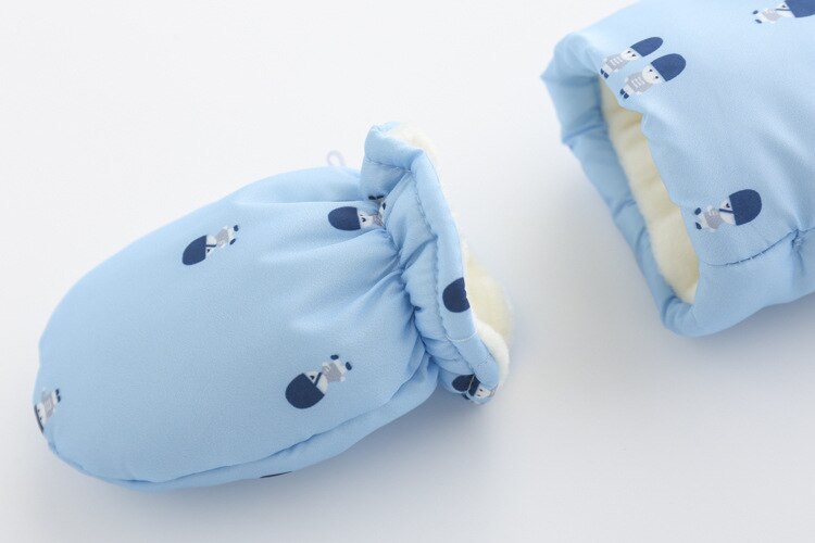 Inverno bambini vestiti per bambina pagliaccetto e guanti per neonato in cotone spesso stampato cartone animato blu tuta da neve per neonato