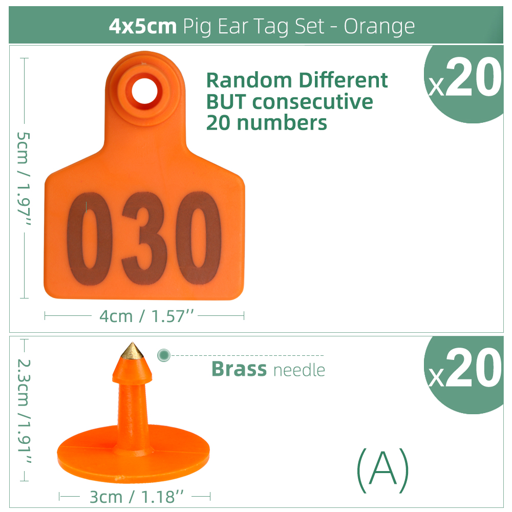 20Pcs 4X5Cm Verschillende Maar Opeenvolgende Nummers Varken Oor Tags Set Boerderij Dieren Label Vee Markers Identificatie kaart Markering: Orange x 20pcs