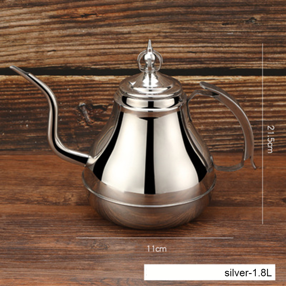 1.2L/1.8L Lange Mond Koffiezetapparaat Roestvrij Stalen Pot Melk Theepot Keuken Tool Percolators Koffie Pot Druk Mini Koffie makers: silver 1.8L