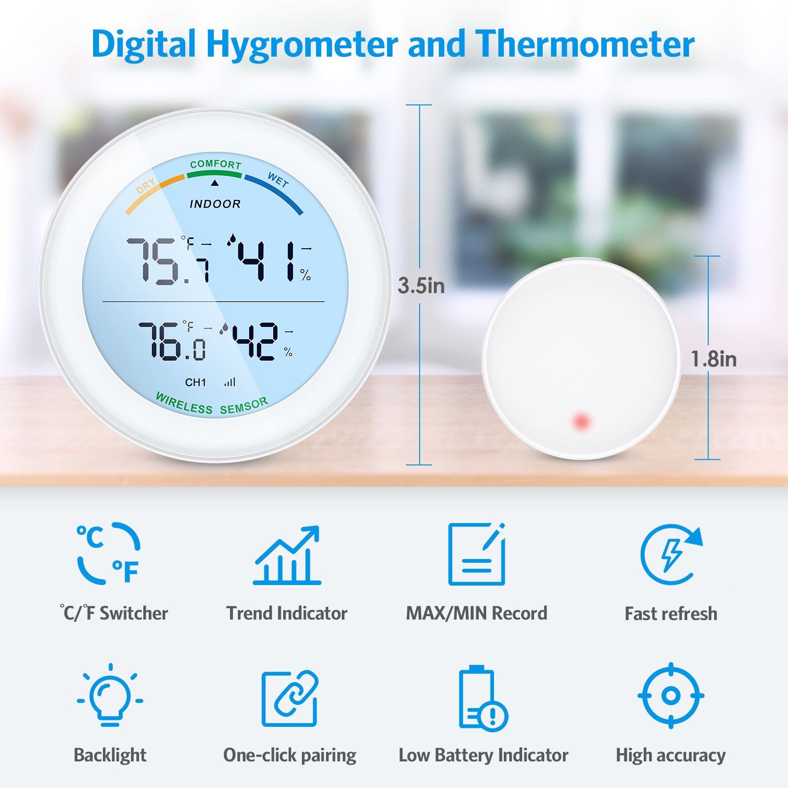Trådløst termometer lcd display indendørs udendørs sensor temperatursensor indendørs digitalt hygrometer termometer