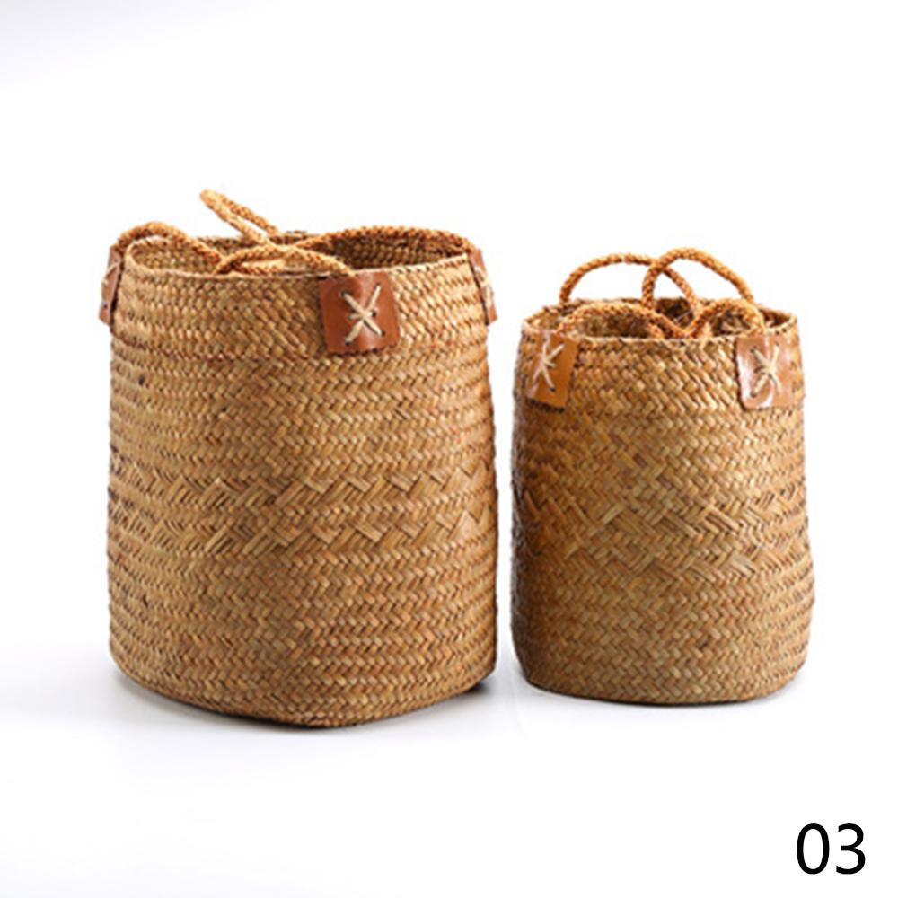 Seagrass Woven Storage Baskets Garden Flower Vase Hanging Basket Rattan Planter Potted Organizer Home Laundry Basket with Handle: 01 S and M