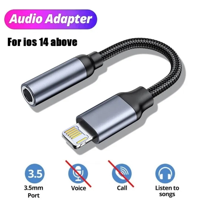 Cable auxiliar Jack de 8 pines a 3,5mm para iPhone 14 13 12 11 Pro Max IOS 14 adaptador macho a hembra conector de auriculares divisor de Audio: Default Title