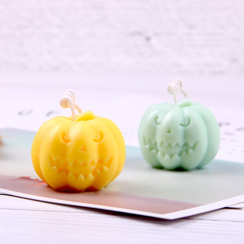 Molde de silicona con forma de calabaza para Halloween, artesanías de yeso aromático para decoración de fiestas, velas pequeñas, moldes de resina para jabón