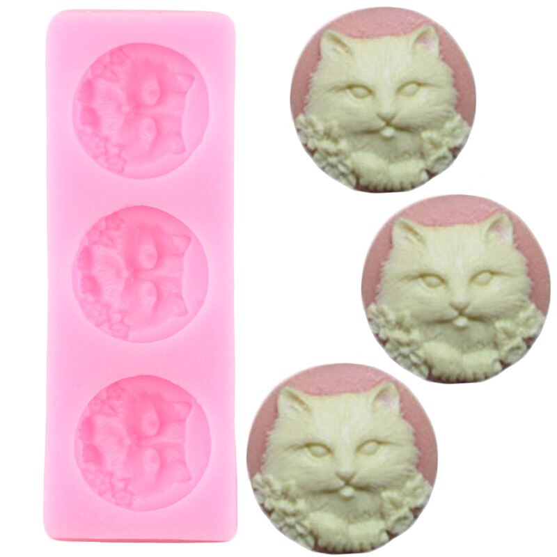 3D carino testa di gatto cammeo stampo in silicone caramelle al cioccolato argilla stampi in resina fai da te cottura Cupcake topper strumenti per decorare la torta del fondente