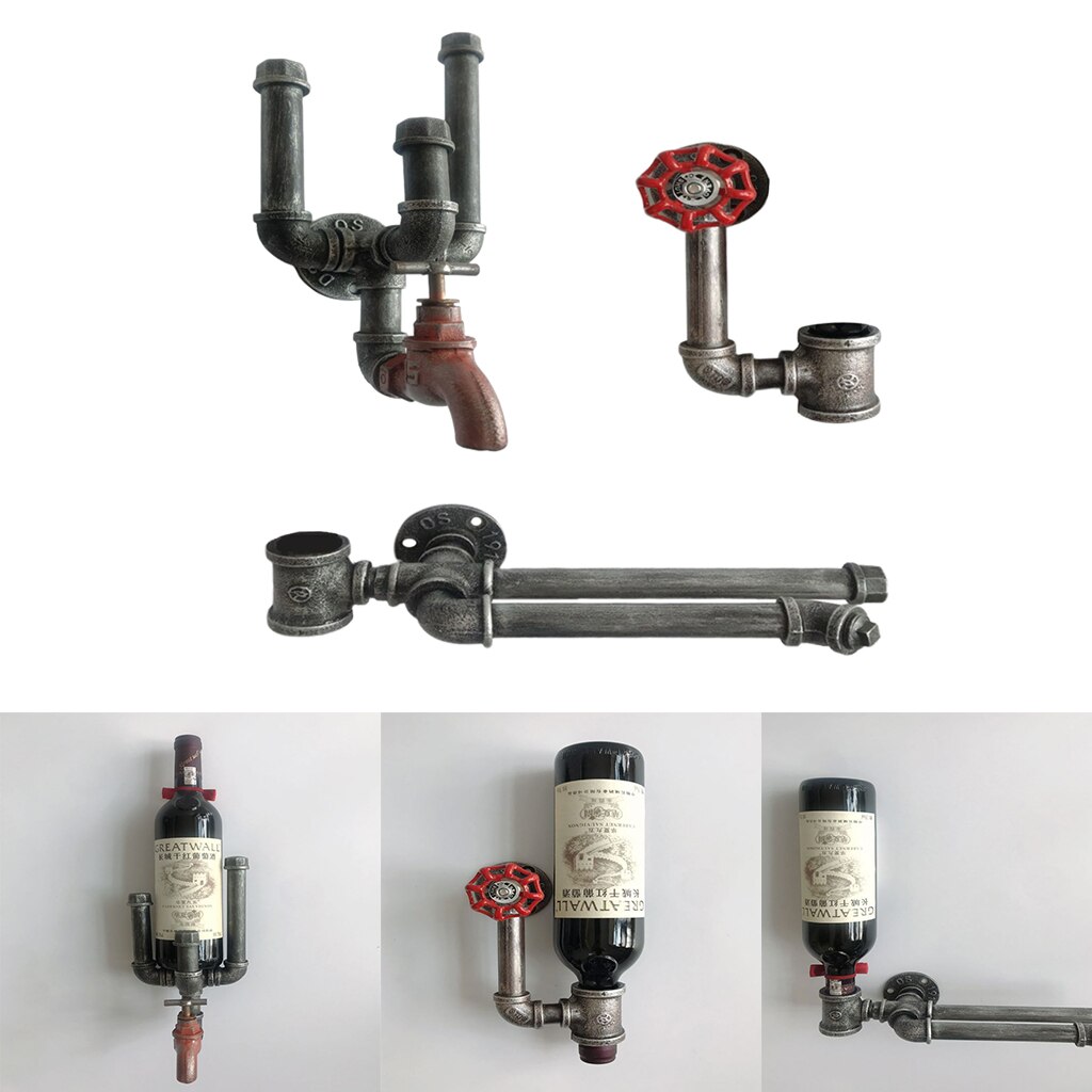 Wall Mounted Metal Wine Bottle Holder Novelty Industrial Themed Space Saving