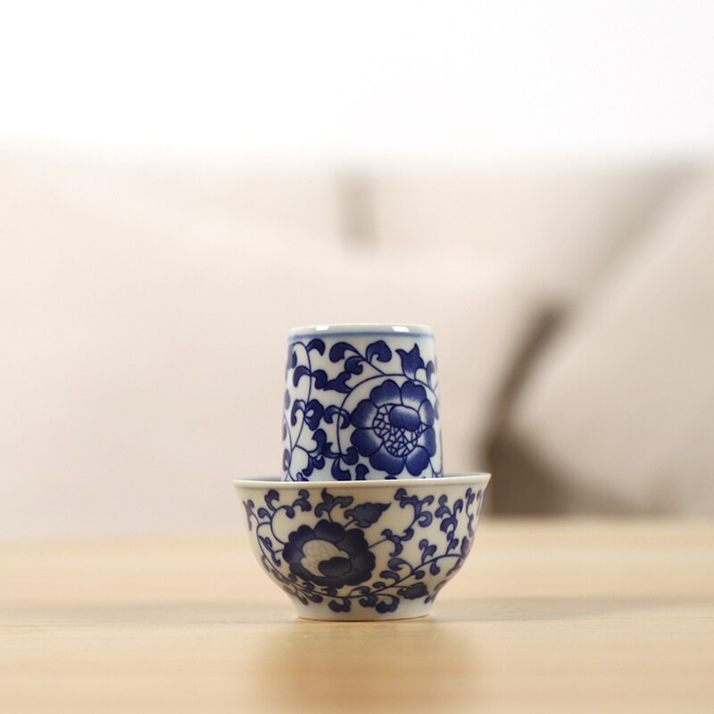 blue-and-white ceramic teacup porcelain wenxiang cup chinese kung fu cup drinkware: Style g