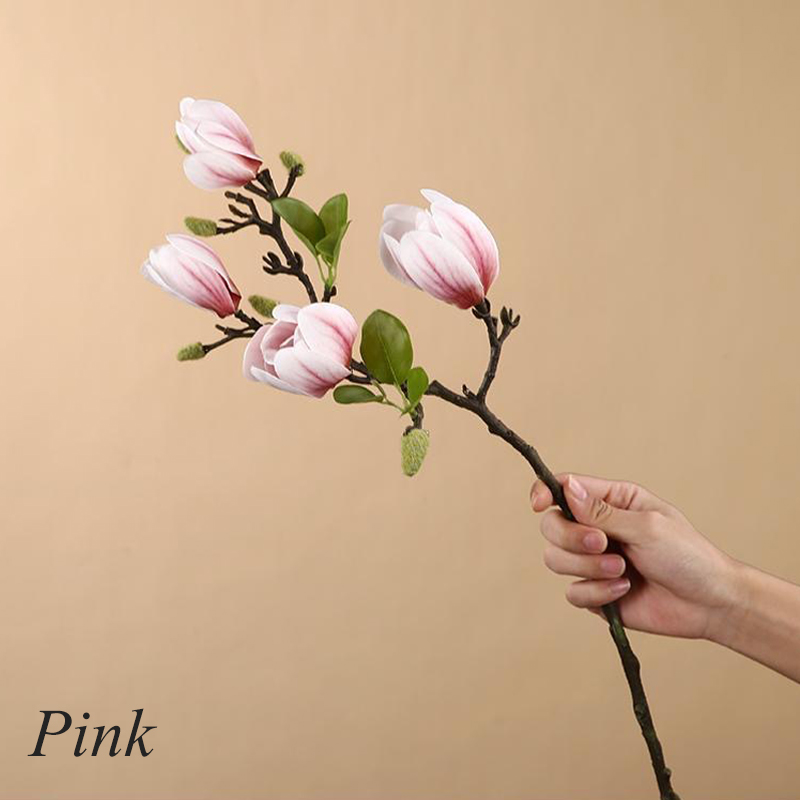 1 kimppu keinotekoinen magnolia kukka simulaatio kukkaoksa hääjuhliin puutarha olohuoneen pöytä kodin koristeluun: 02