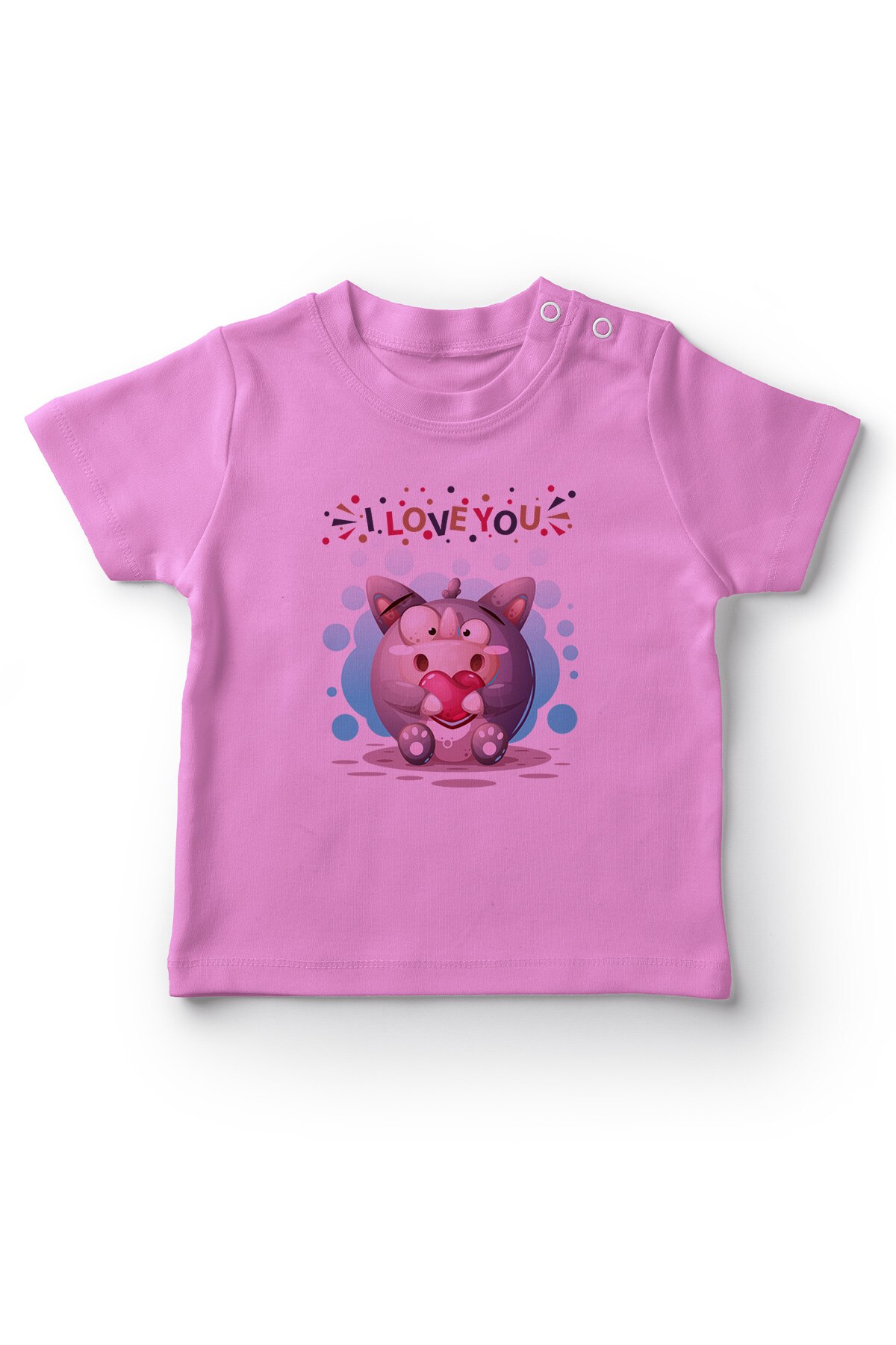 Angemiel Baby I Love You Printed Heart Holding Tiny Gergedan Girl Baby T-Shirt Pink