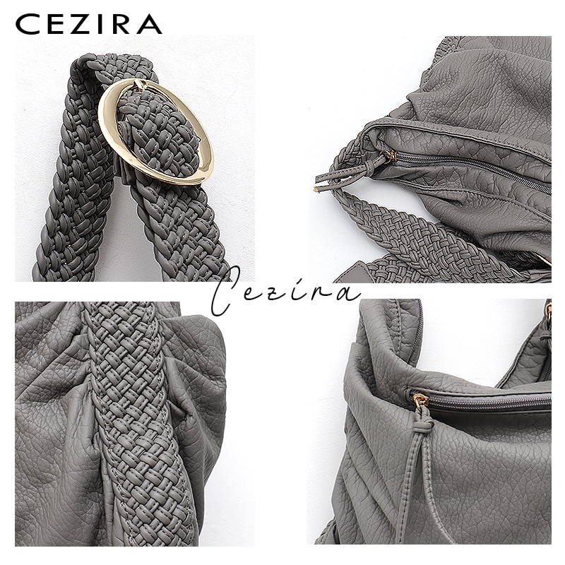CEZIRA groß Weiche lässig Frauen Taschen Mädchen Waschen PU Leder Schule Handtasche Damen Einstellbar Gewebt Schnalle Gürtel Bote & Schulter tasche