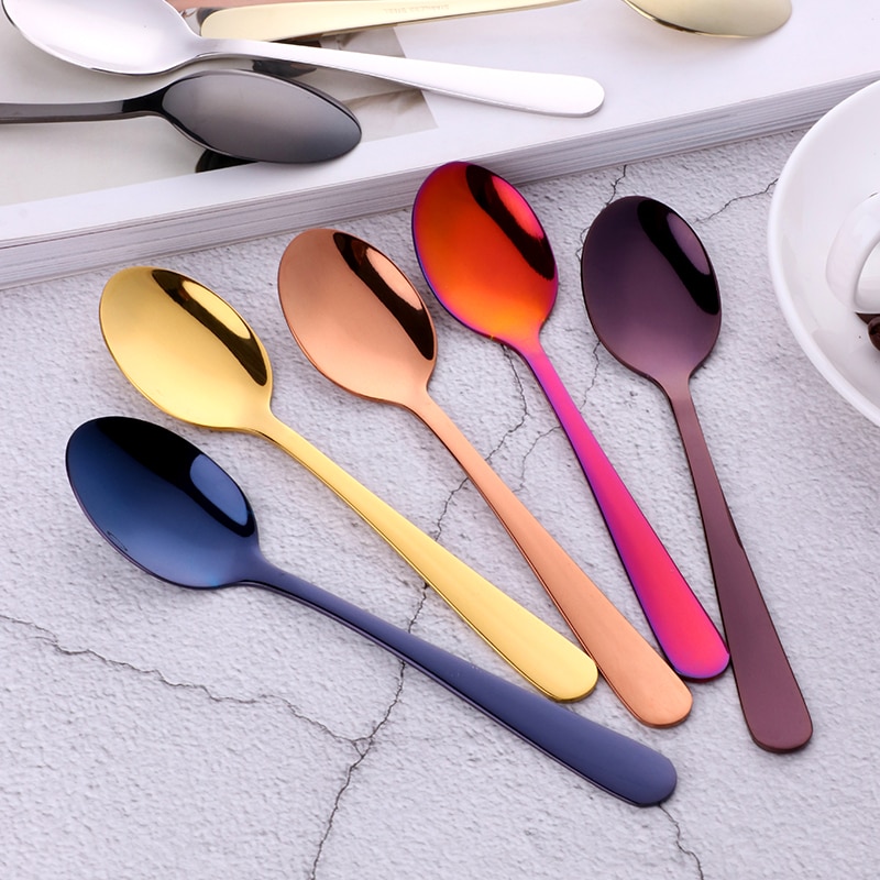 Cuillère à thé en acier inoxydable Rose or | Ustensiles de table, cuillère en or de cuillère à café Vintage, outil de cuisine de fête 10 pièces