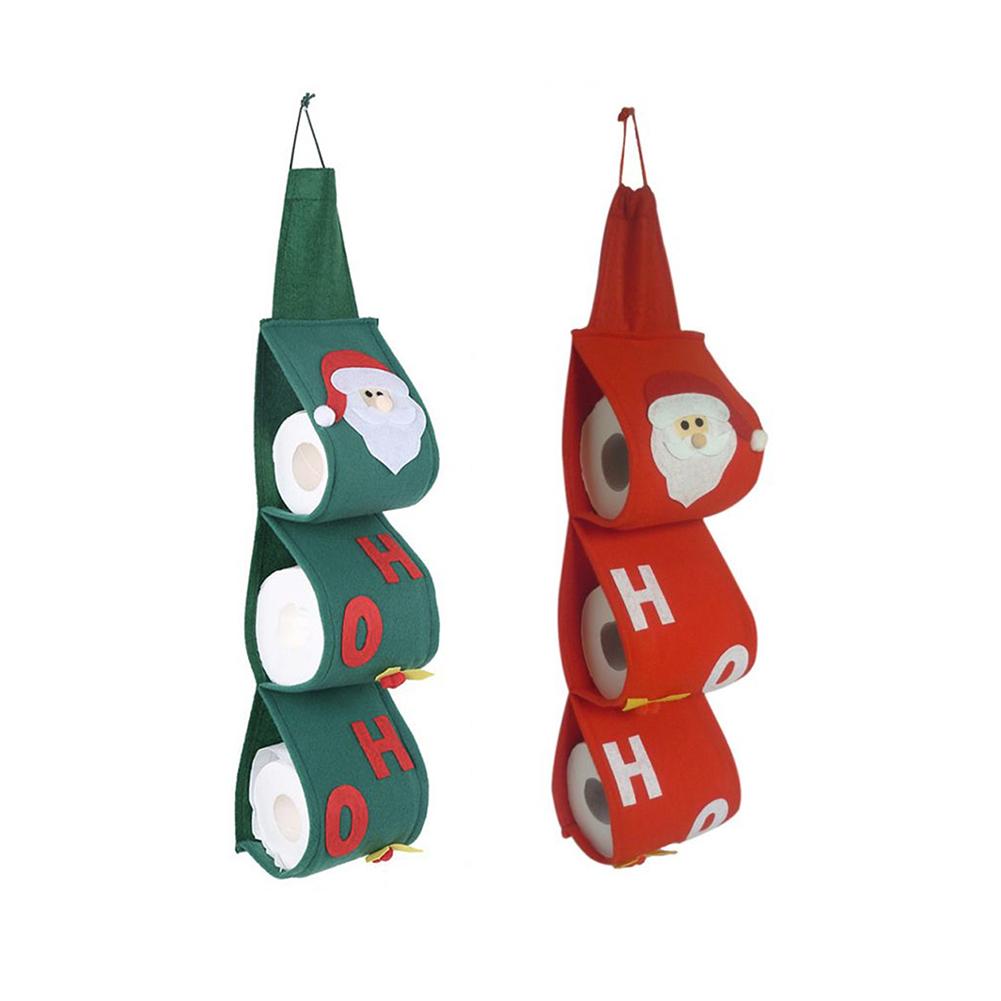 3 capas patrón de Papá Noel rollo de papel higiénico cubre decoración de Navidad baño toalla colgante servilleta bolsa de almacenamiento organizador titular
