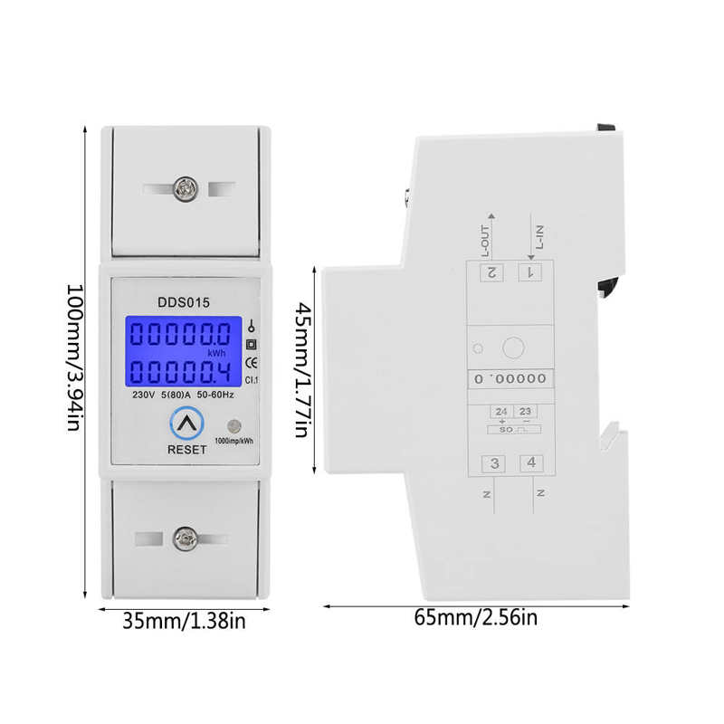 Electric Meter 5-80A 230V 50Hz Digital LCD Single Phase Energy Meter Watt Meter DIN Rail Mounting DDS015 Dgital Wattmeter