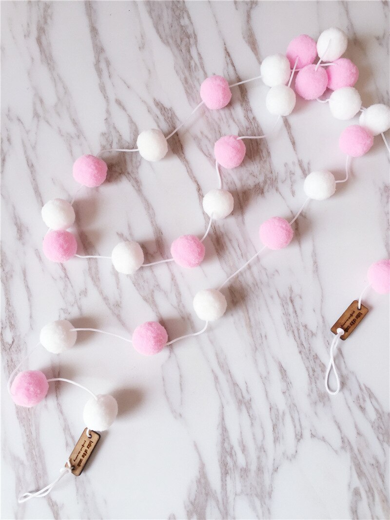 2M DIY-Bola de pelo de macarrón para decoración de habitación de bebé, Pancarta, protectores de cama, banderas de , decoración para habitación de niños y niñas: pink white