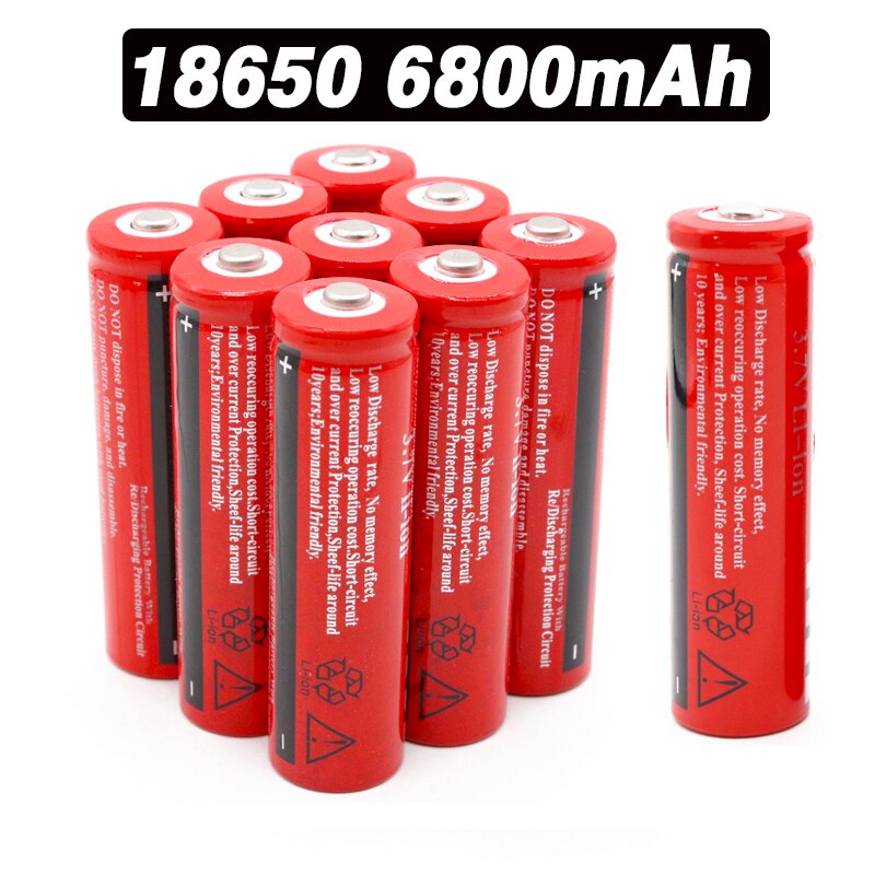 100% 18650 akkua 3,7 v 6800 mah ladattavaa litiumioniakkua led-taskulamppuihin litiumakku