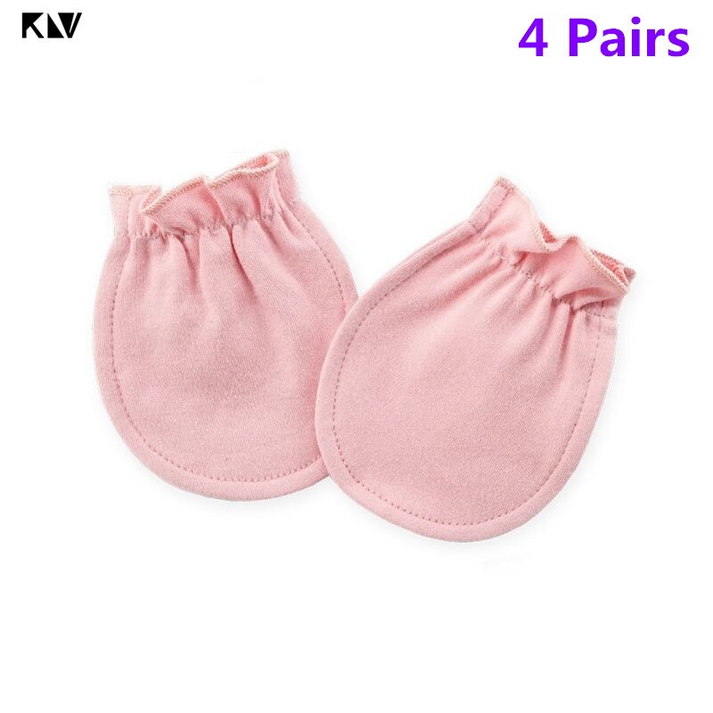 4 pares bebê luvas de algodão recém-nascido infantil elástico proteção rosto anti agarrar respirável anti riscando luvas quentes: Pink