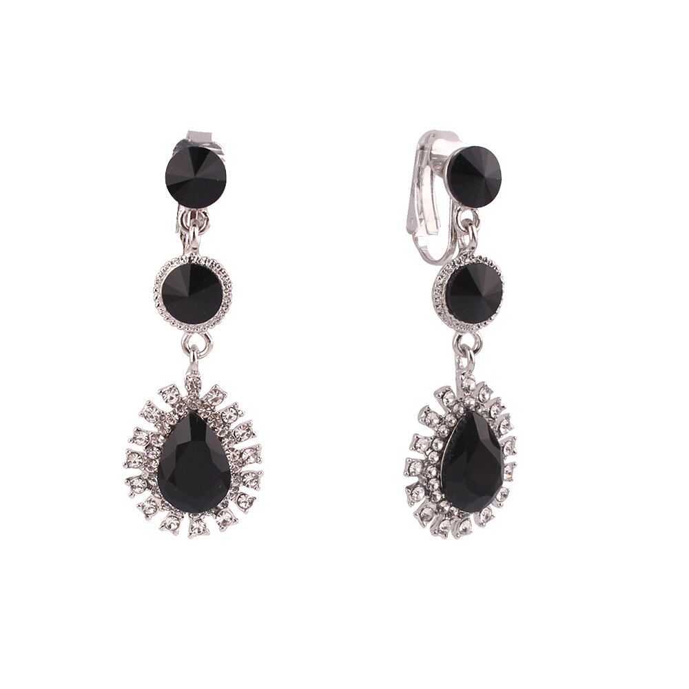 Wenhq 12 Kleuren Hoogwaardige Rhinestone Crystal Tear Shape Clip Op Oorbellen Geen Doorstoken Voor Vrouwen Bruiloft Geen gat Oor Clip: Silver Black