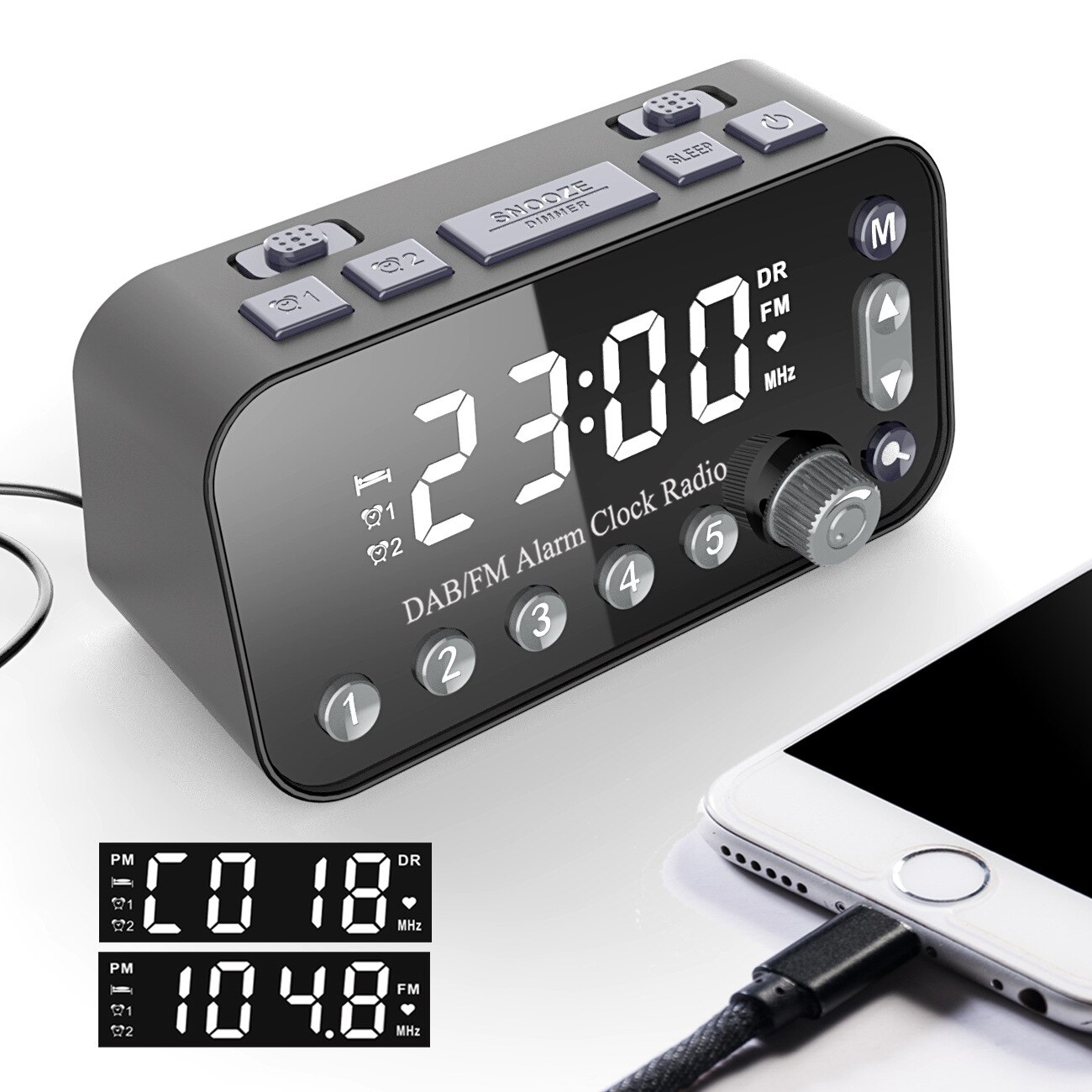 Bedside Alarm Clock Dab/fm Radio Digital Led Clock... – Grandado