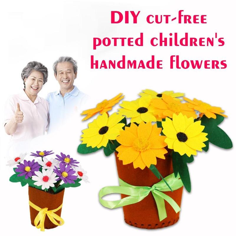 Diy Non-woven Potted Plant Children Handmade Material Carnation Sewing For Mother's Simulation Diy Potted Flowerpot Ba O9X9