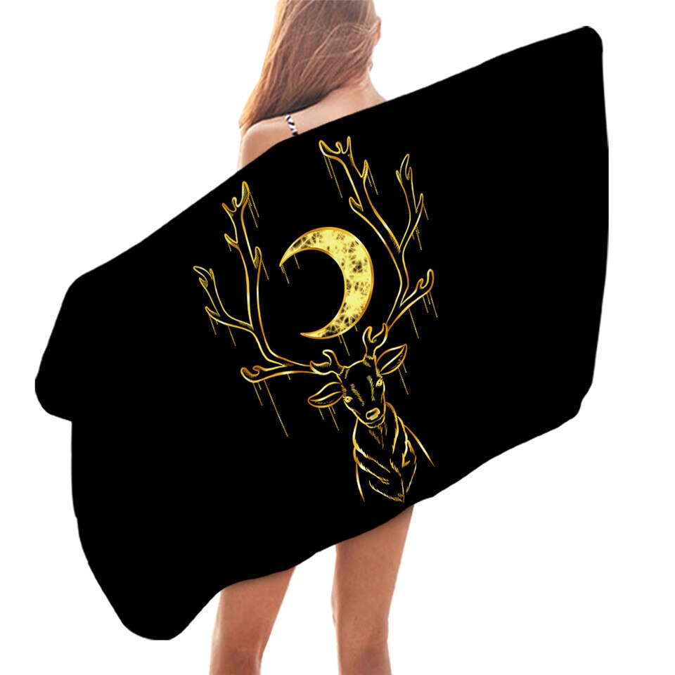 Deer by Taemin Ankh-Toalla de baño para niños, toalla de playa de microfibra de lujo, tapete de Picnic dorado negro 75x150, manta de verano de Animal Moon