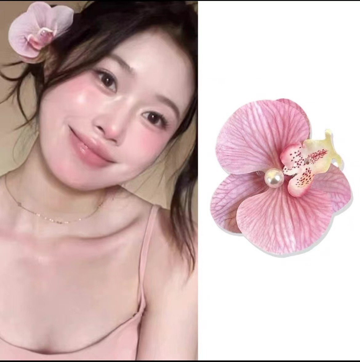 Phalaenopsis-Pinza para el pelo de flores para niña, pasador francés de imitación Floral, , a la , nuevos colores, accesorios para la cabeza: Gris