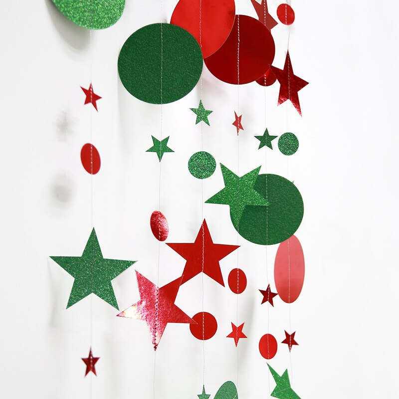 1 sæt rød grøn palæ runde cirkel stjerne papir krans jul hængende flag banner juletræ ornament dekoration forsyninger