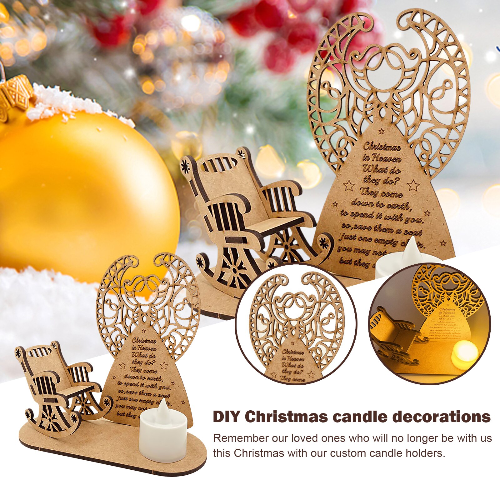 LED Candle Light Wooden Craft for Christmas Decoration Remembrance Candle Ornament with Chair to Remember Loved Ones