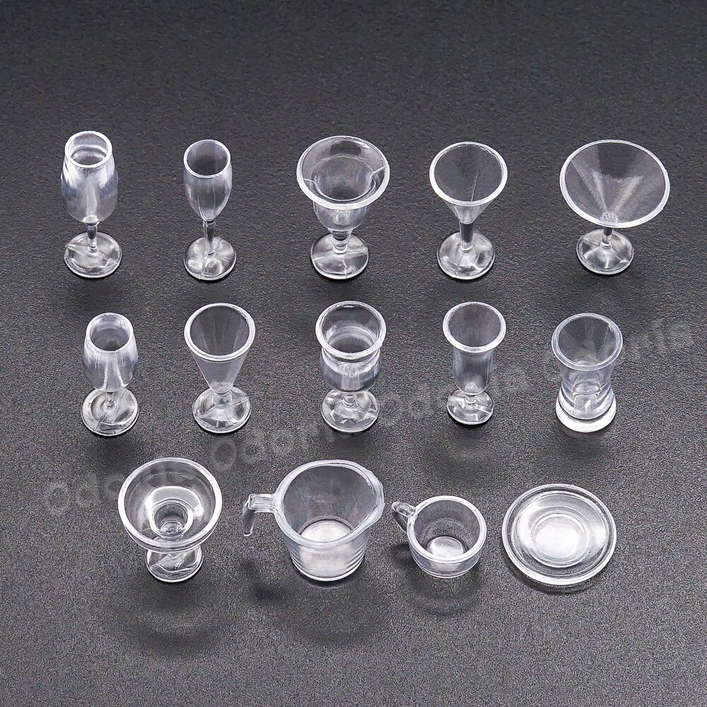 Odoria 1:12 Miniature 14PCS Clear Cups Set Glassware Tableware Miniature Dollhouse Kitchen Accessories Diningroom Restaurant