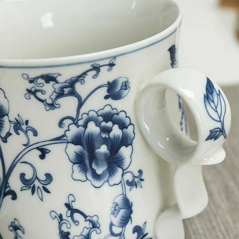 Chinese traditionele kopjes Thee cup met deksel Schotel blauw en wit porselein Theekopje Aardewerk Keramische koffie mok thee set