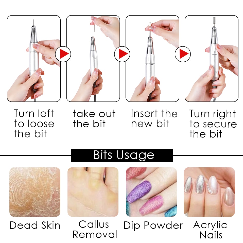 Taladro eléctrico para uñas, 35000RPM, Lima eléctrica para manicura, Gel para pedicura, herramientas de pulido