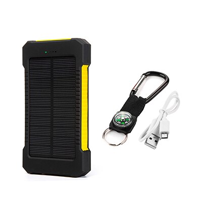 Top Sell Solar Power Bank Waterproof 20000mAh Solar Charger 2 USB Ports External Battery Charger Phone Poverbank with LED Light: yellow