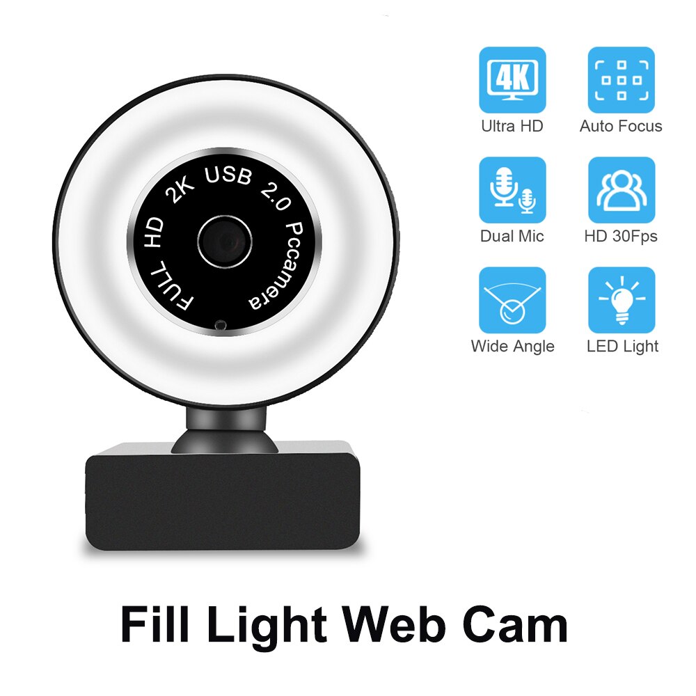 Computer Webcam Hd 8K 1080P Autofocus Web Webcam Met Licht Invullen, met Microfoon Voor Live-uitzending Video Bellen Conferentie